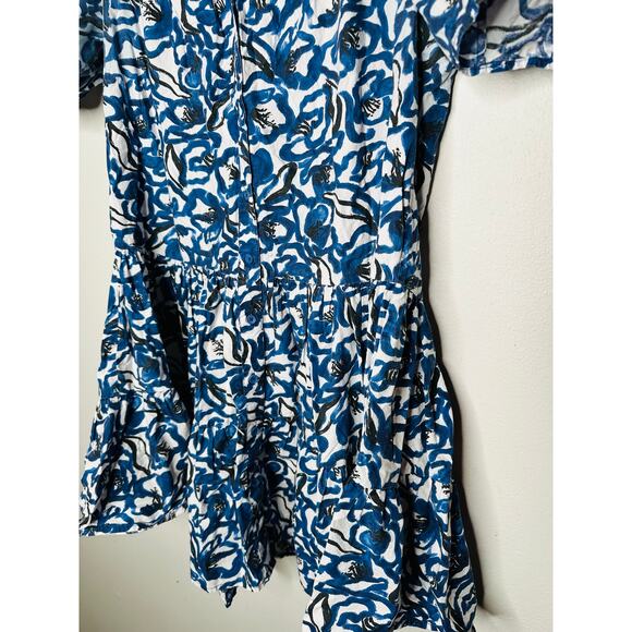 APIECE APART Blue White Floral Cotton Las Alturas Mini Dress Size Small - Picture 5 of 9